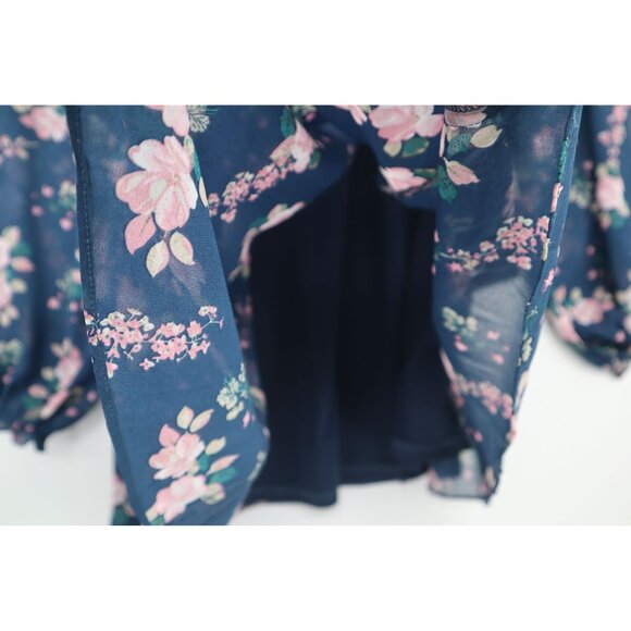 Lulus Floral Navy Blue Off-The-Shoulder Smocked Mini Dress Long Sleeves Womens S - Picture 10 of 15